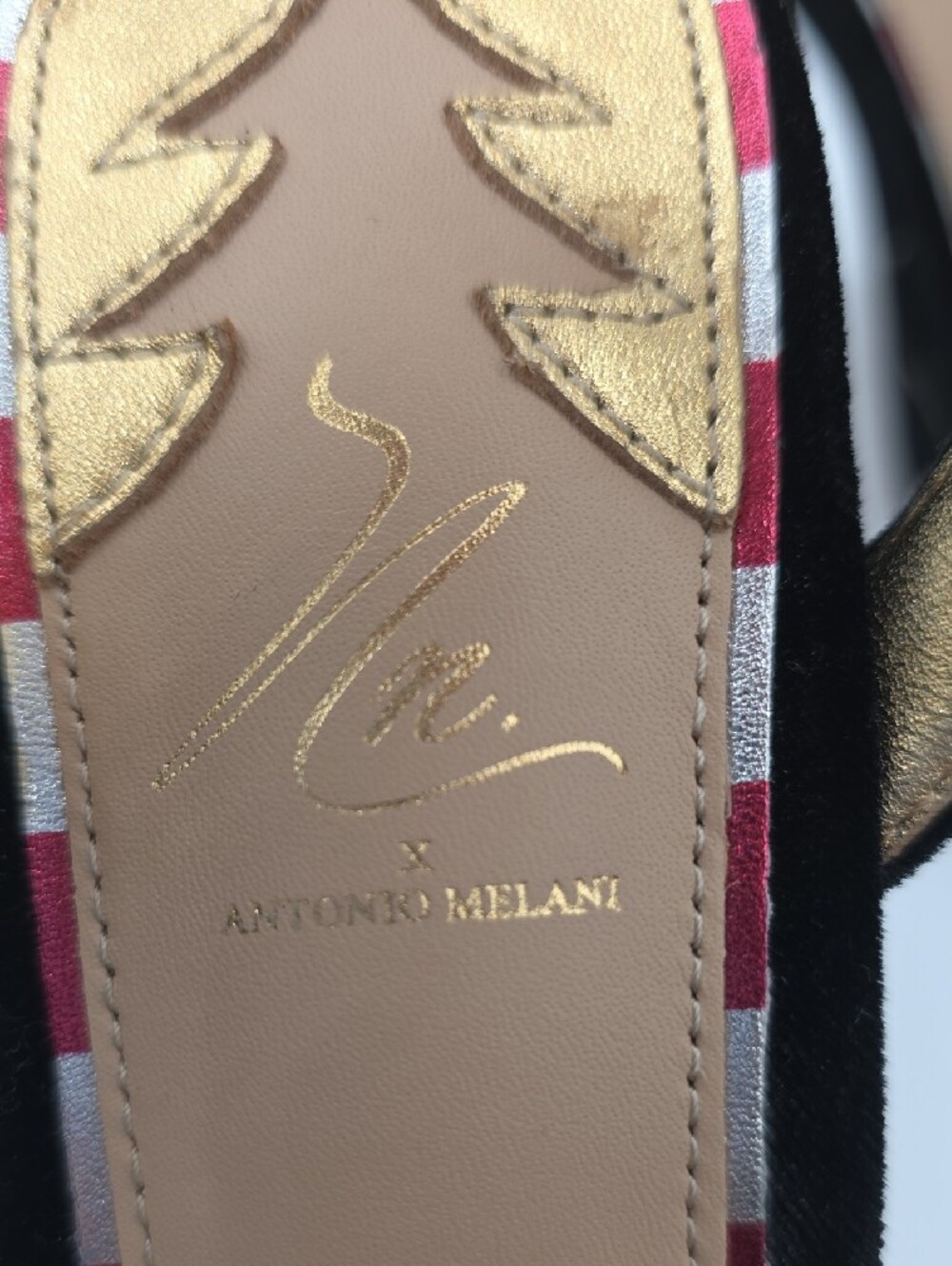 ANTONIO MELANI Black Velvet Heels with Green Tinsel and Red & Gold Ornaments - Picture 13 of 17